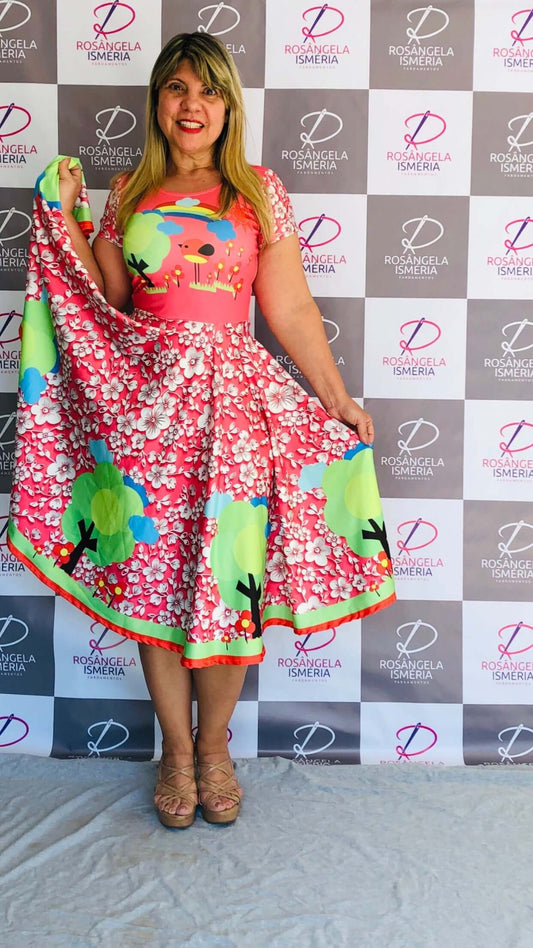 Vestido Uniforme - Florzinha Branca - Laranja