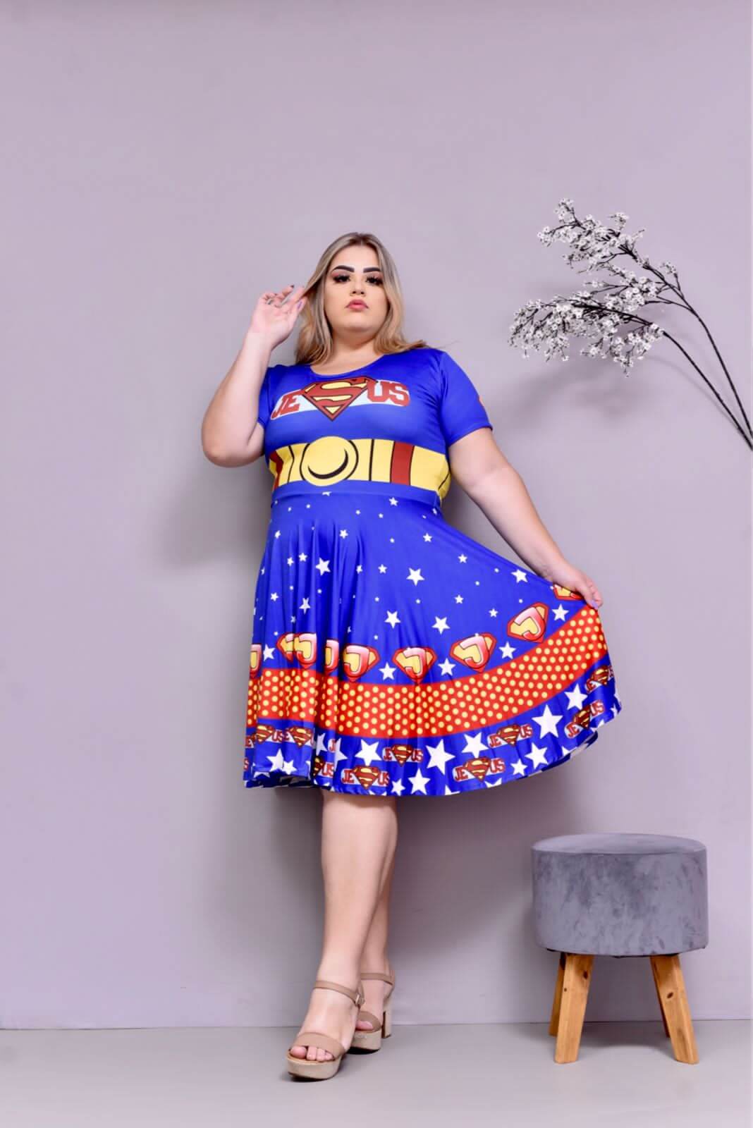 Vestido Uniforme - Jesus Meu Super Herói - Azul