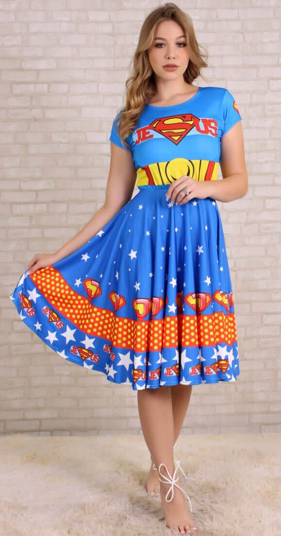 Vestido Uniforme - Jesus Meu Super Herói - Azul