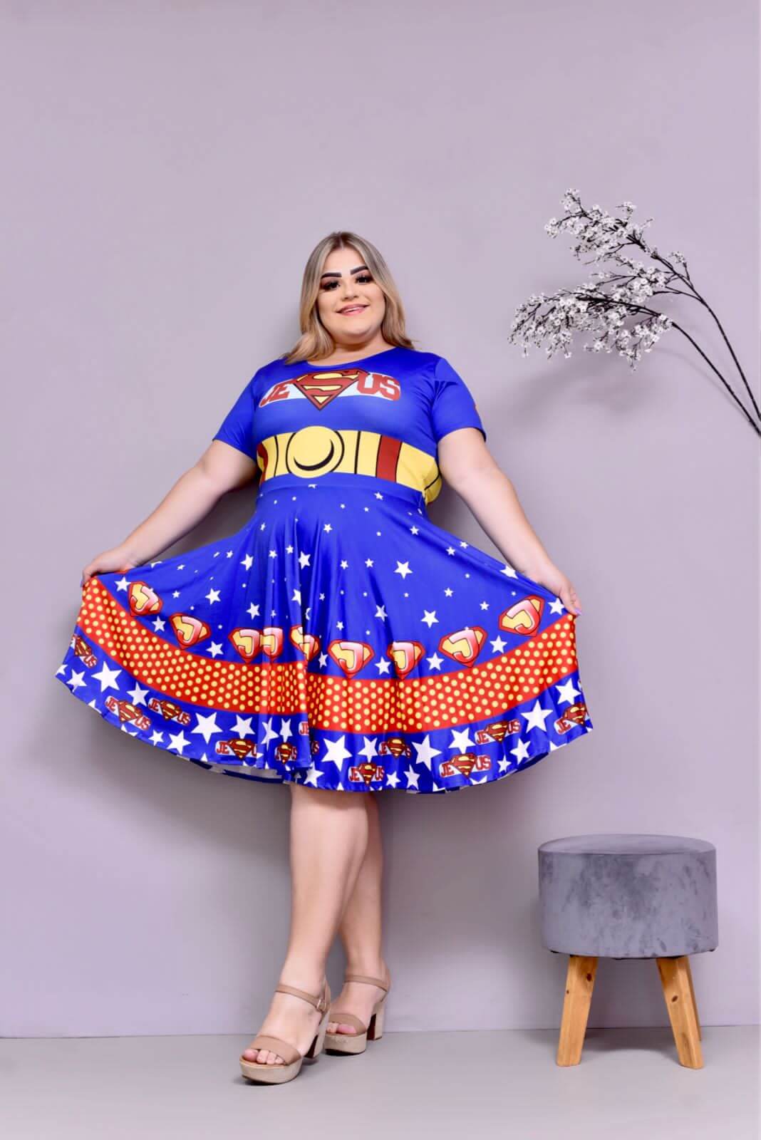 Vestido Uniforme - Jesus Meu Super Herói - Azul