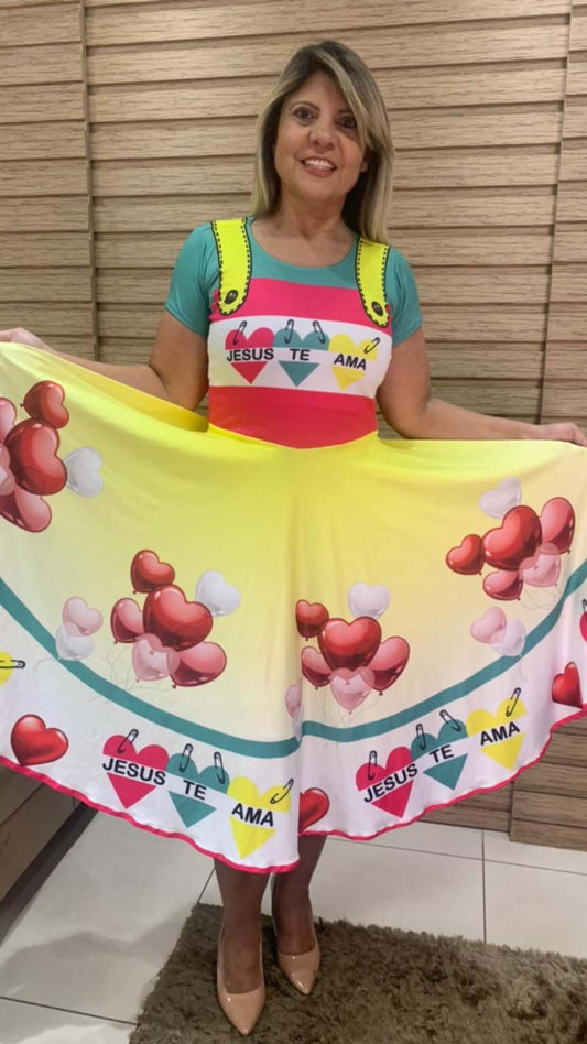 Vestido Uniforme - Jesus nos Corações - Amarelo
