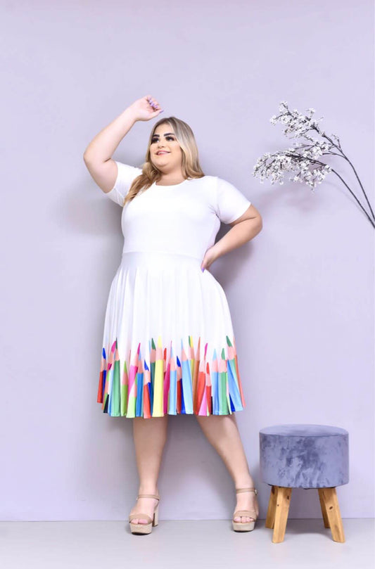 Vestido Uniforme - Lápis Colorido - Branco