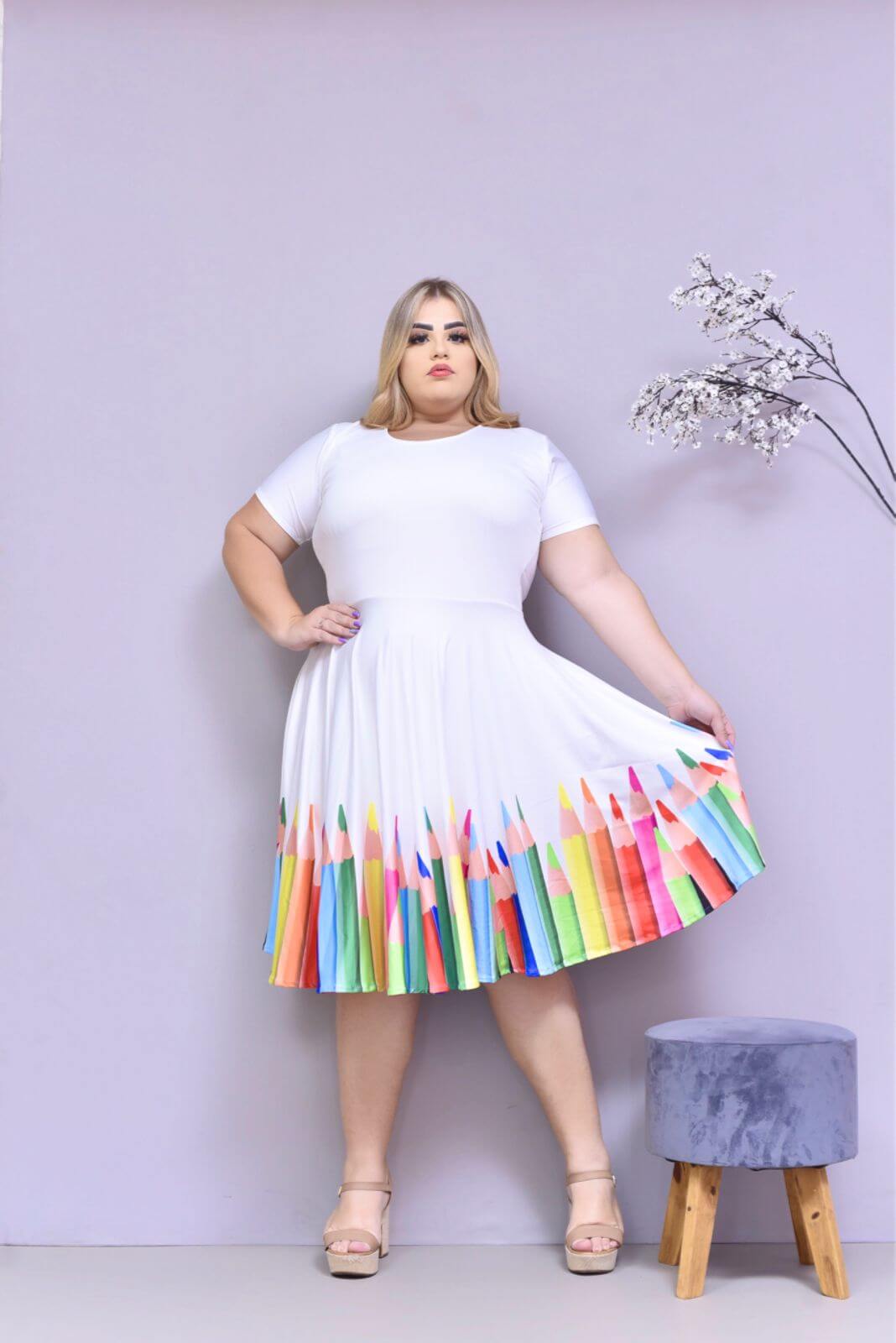 Vestido Uniforme - Lápis Colorido - Branco