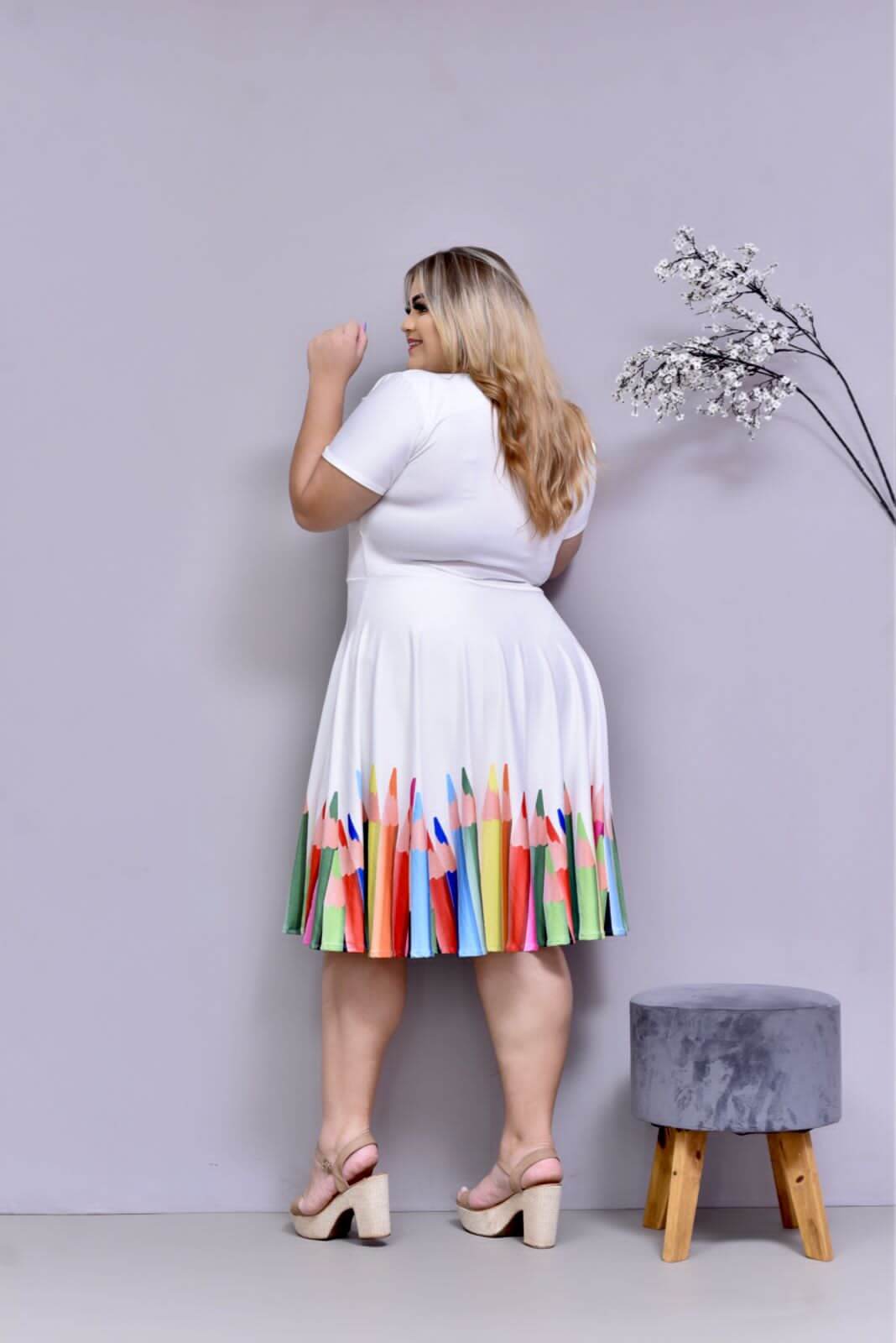 Vestido Uniforme - Lápis Colorido - Branco