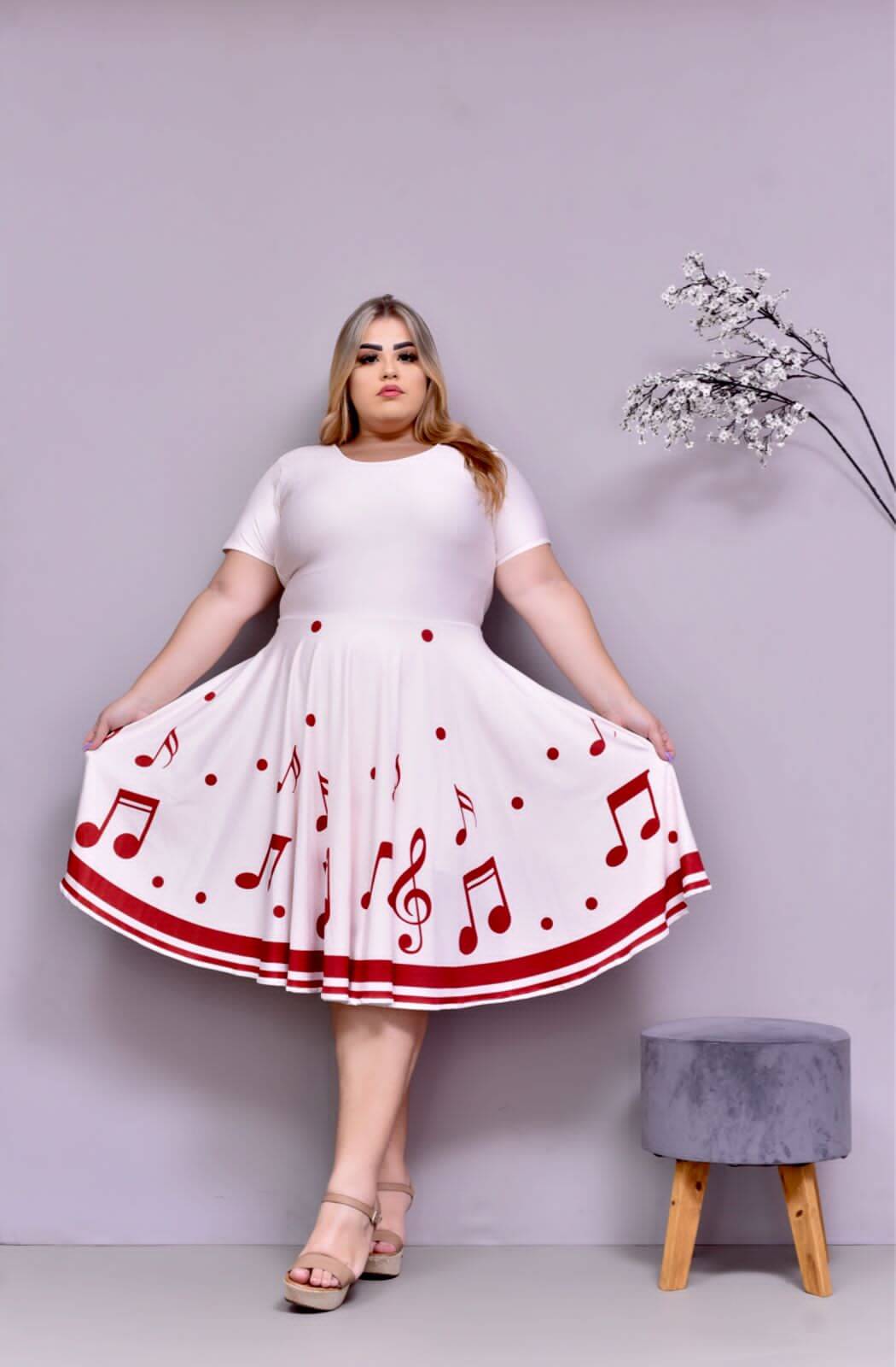 Vestido Uniforme - Notas Musicais - Branco