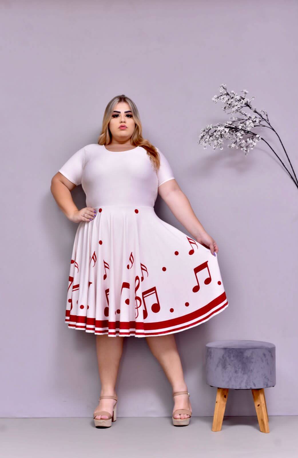 Vestido Uniforme - Notas Musicais - Branco