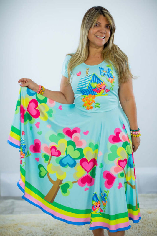 Vestido Uniforme - Passarinho - Azul