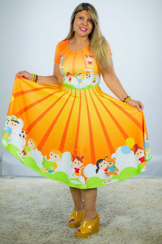 Vestido Uniforme - Vestido Diversão - Laranja