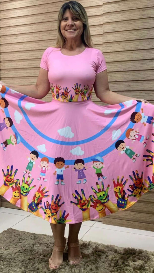 Vestido Uniforme - Vestido Mãozinha - Rosa
