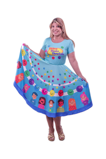 Vestido Professora - Azul Carinhas e Bolinhas