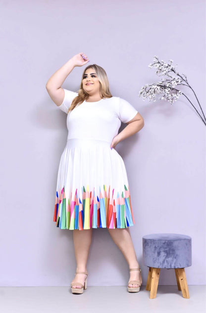 Vestido Uniforme - Lápis Colorido - Branco