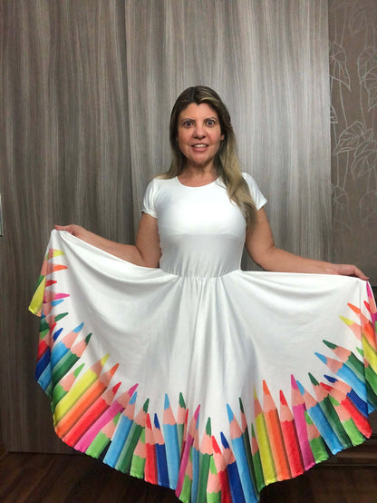 Vestido Uniforme - Lápis Colorido - Branco — foto 3
