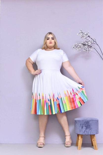 Vestido Uniforme - Lápis Colorido - Branco — foto 5