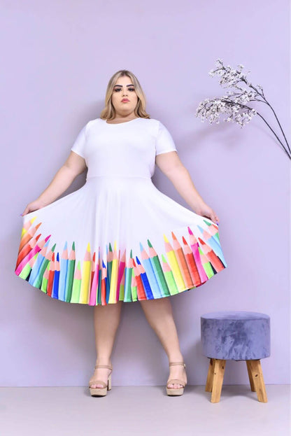 Vestido Uniforme - Lápis Colorido - Branco — foto 2